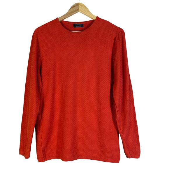 Zara Man Sweater Men's M Orange Textured Long Sleeve Viscose Blend - Picture 1 of 6